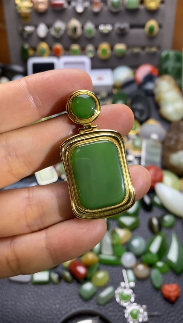 银S925镶嵌和田玉珠宝半成品香水瓶吊坠