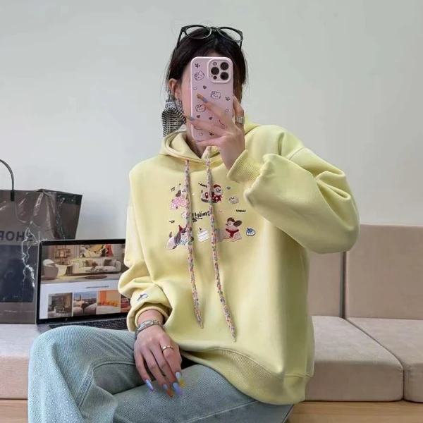 9003 春款连帽 彩虹绳 小狗刺绣 袖子南瓜刺绣  宽松减龄卫衣