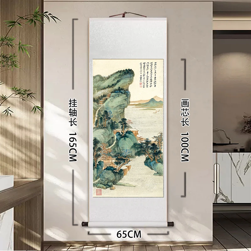 《山水阁楼》玄关装饰画卷轴沙发背景墙挂客厅办公室茶室复刻|进门