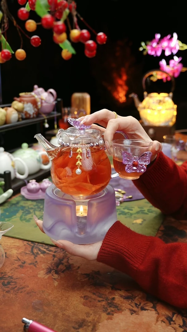 【闪购商品】紫色温茶台+茶壶+链子+杯子