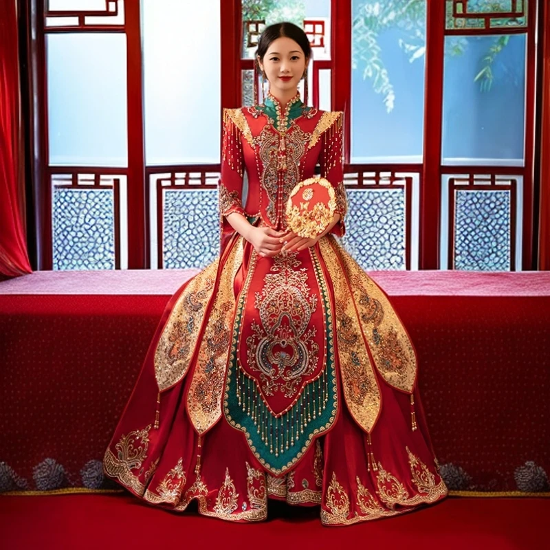 立体剪裁女士秀禾服双11新款中式出门婚服旗袍新娘新中式2025