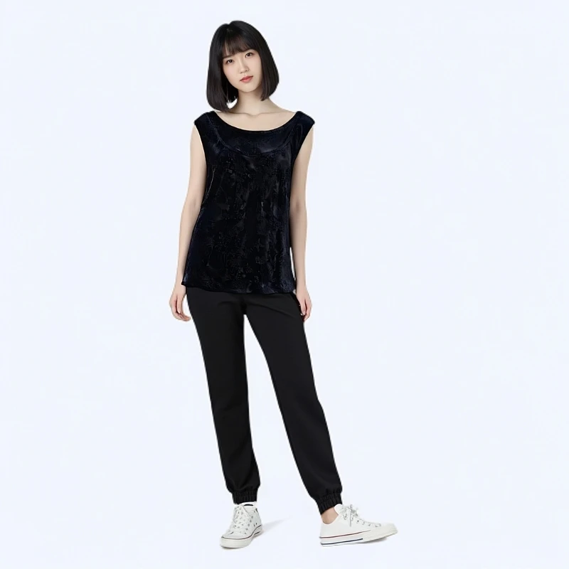 夏新显瘦时尚中国风黑色背心女打底衫上衣宽松透气百搭复古无袖