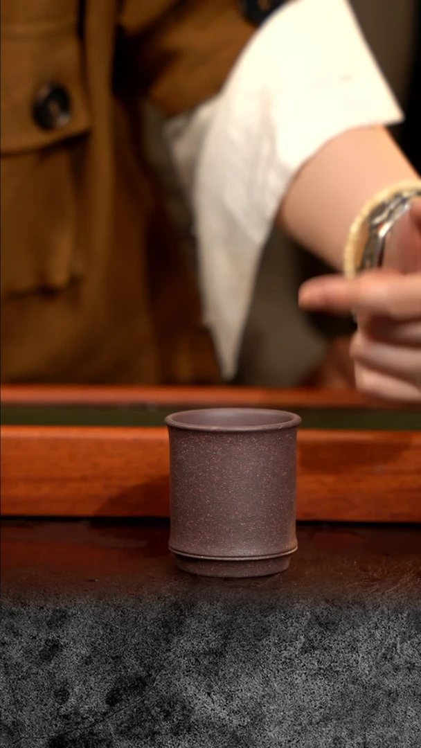 紫砂 宜兴紫砂 CRY 紫玉金砂 竹节杯
