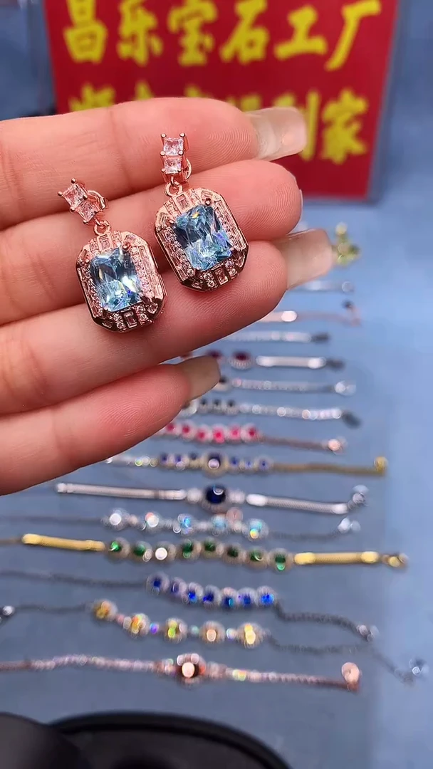 【闪购商品】海蓝宝石耳坠银S925镶嵌11111