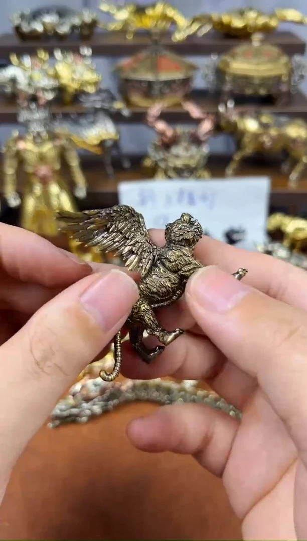 如虎添翼黄铜摆件复古