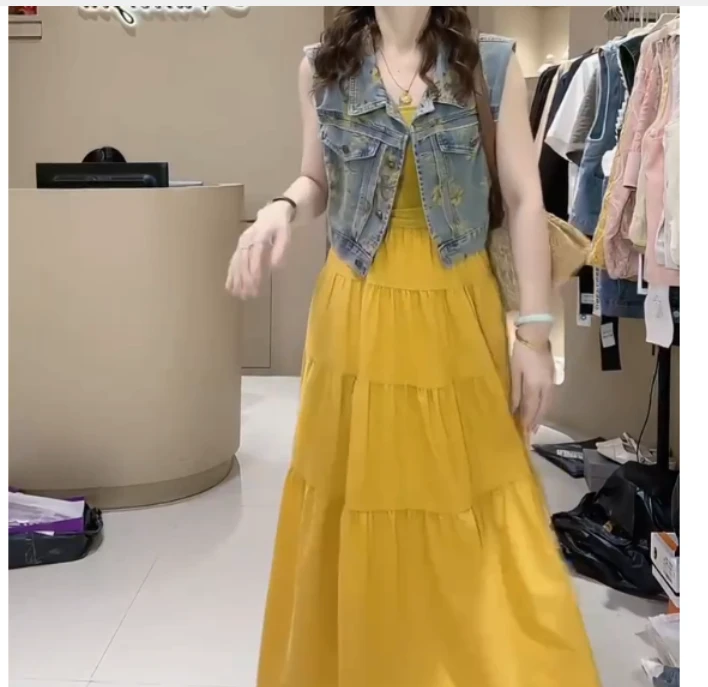 2025夏季新款网红同款洋气减龄韩版爆款高品质牛仔背心裙子女甜