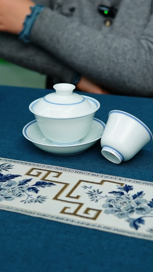 【闪购商品】双线三才盖碗120cc双线花神杯双线手握