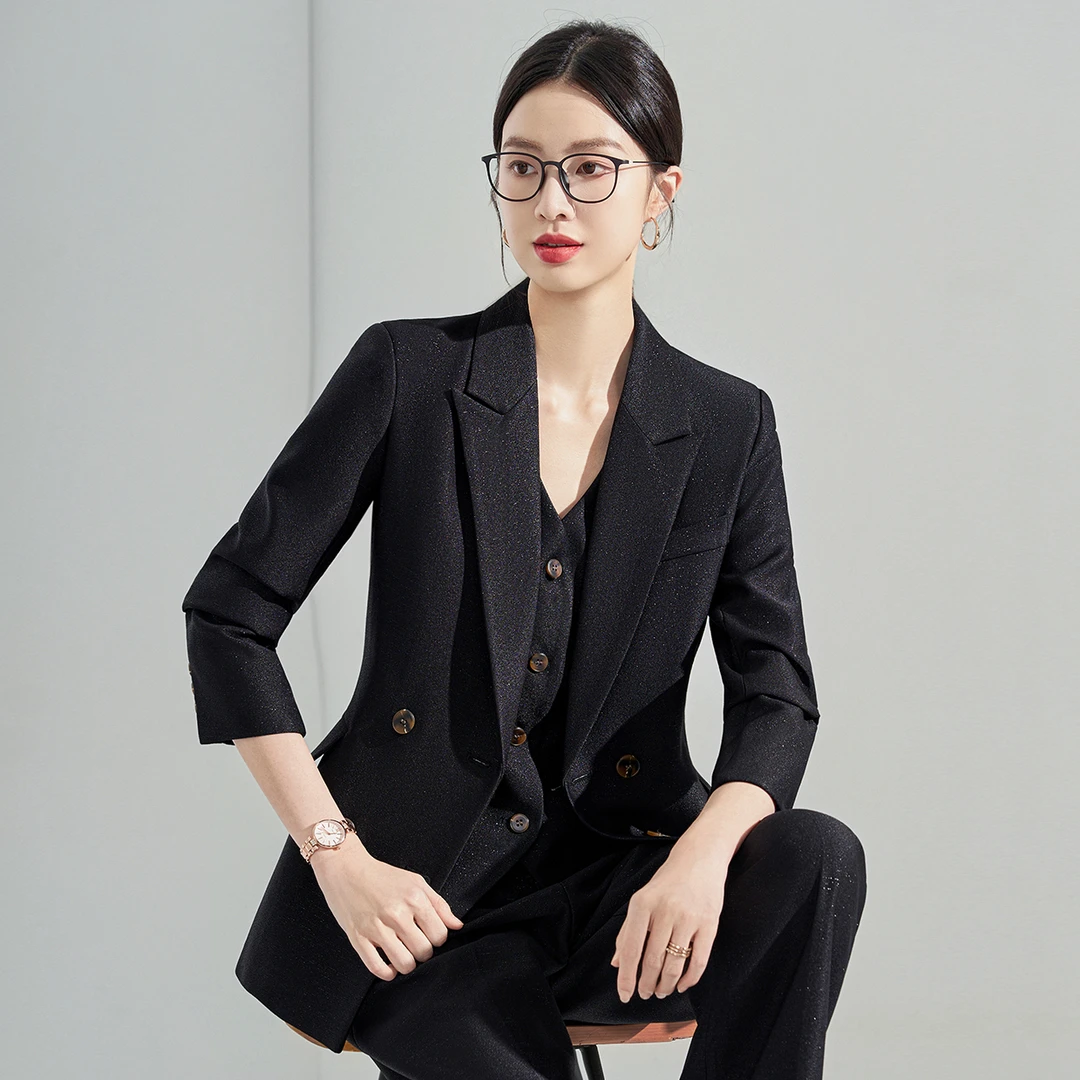 黑色西装套装女2025新款春秋高级感职业装大学生面试正装西服外套