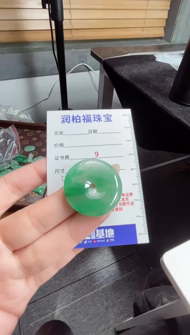 吊坠(赠链)银S925镶嵌石英质玉（非洲翠）3.660平安扣