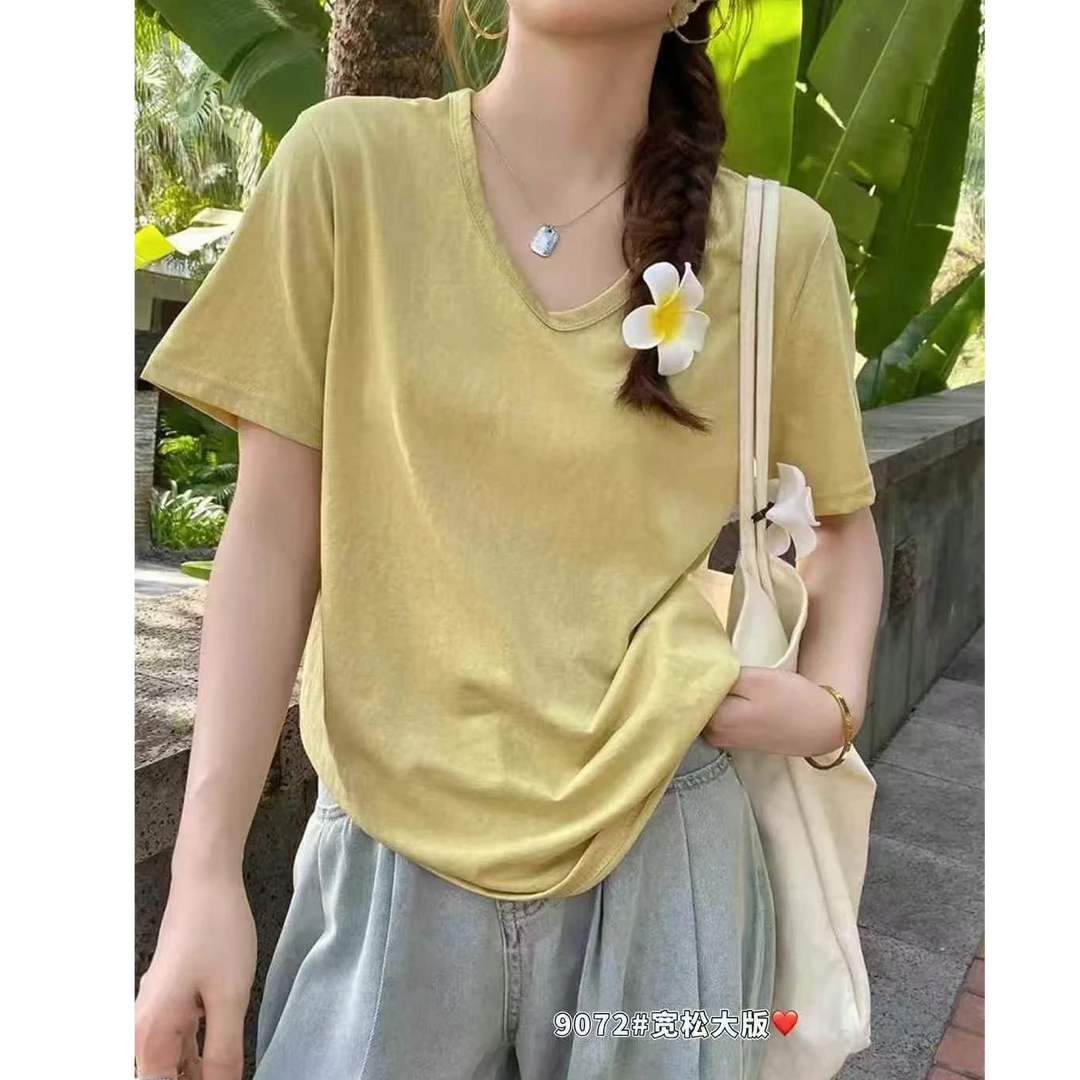 【岳岳+】时尚V领T恤加大版型不挑身材9072