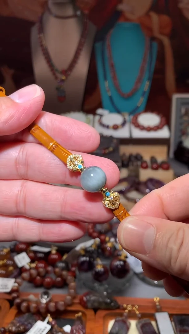 未镶嵌珠宝半成品水晶蓝灰兔毛表带