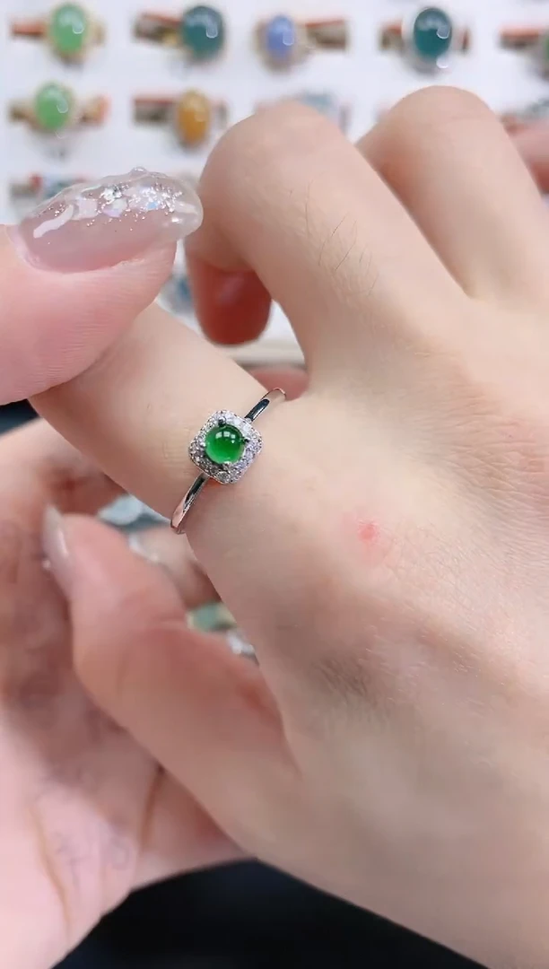 银S925镶嵌戒指翡翠天然翡翠