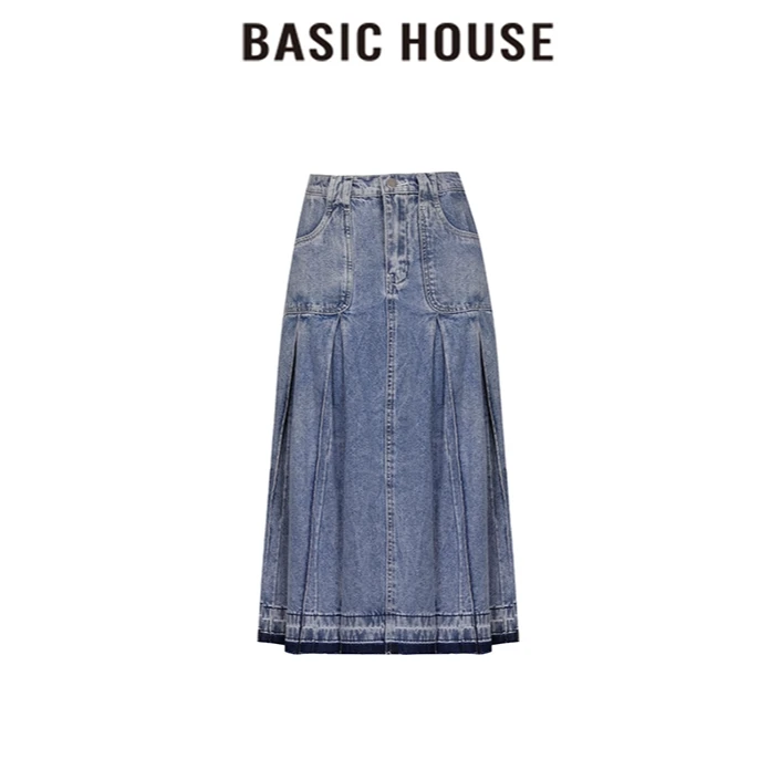 Basic House/百家好CSM时尚牛仔高腰百搭夏季复古半裙