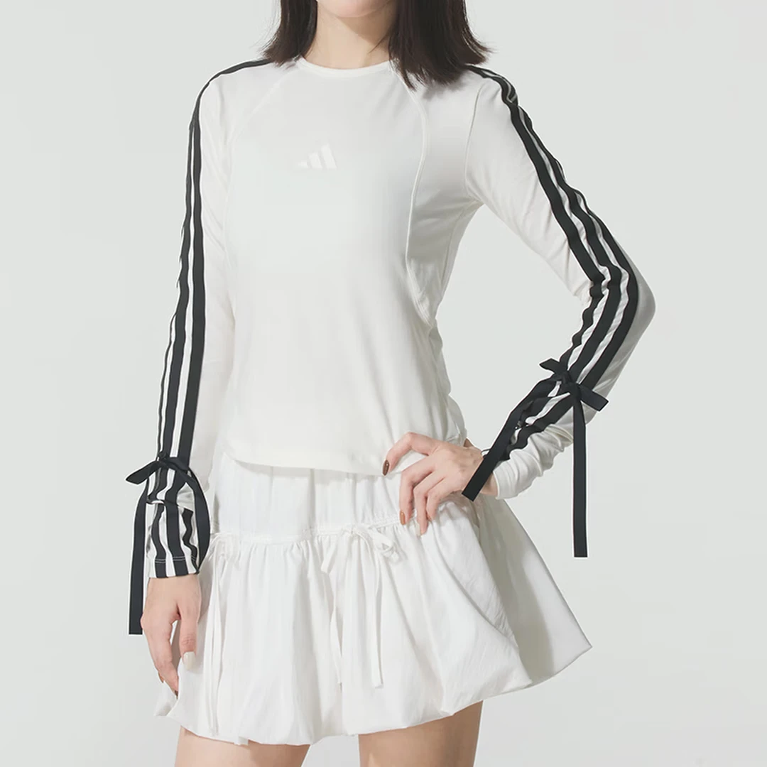 adidas/阿迪达斯秋季时尚长袖T恤舒适透气运动服休闲上衣白KG3861