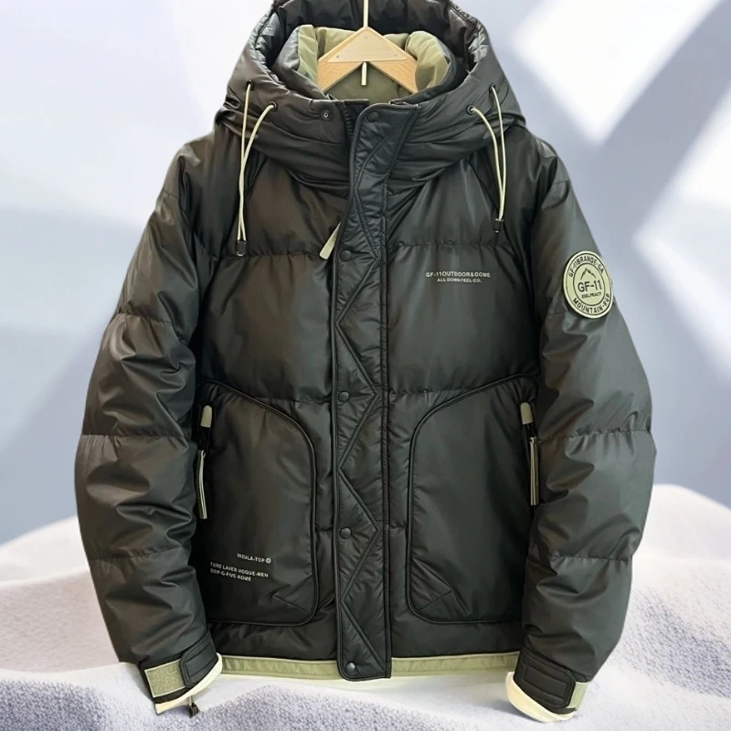 宾斯洛特免洗加厚亮面连帽羽绒服潮流休闲百搭保暖白鸭绒短款外套