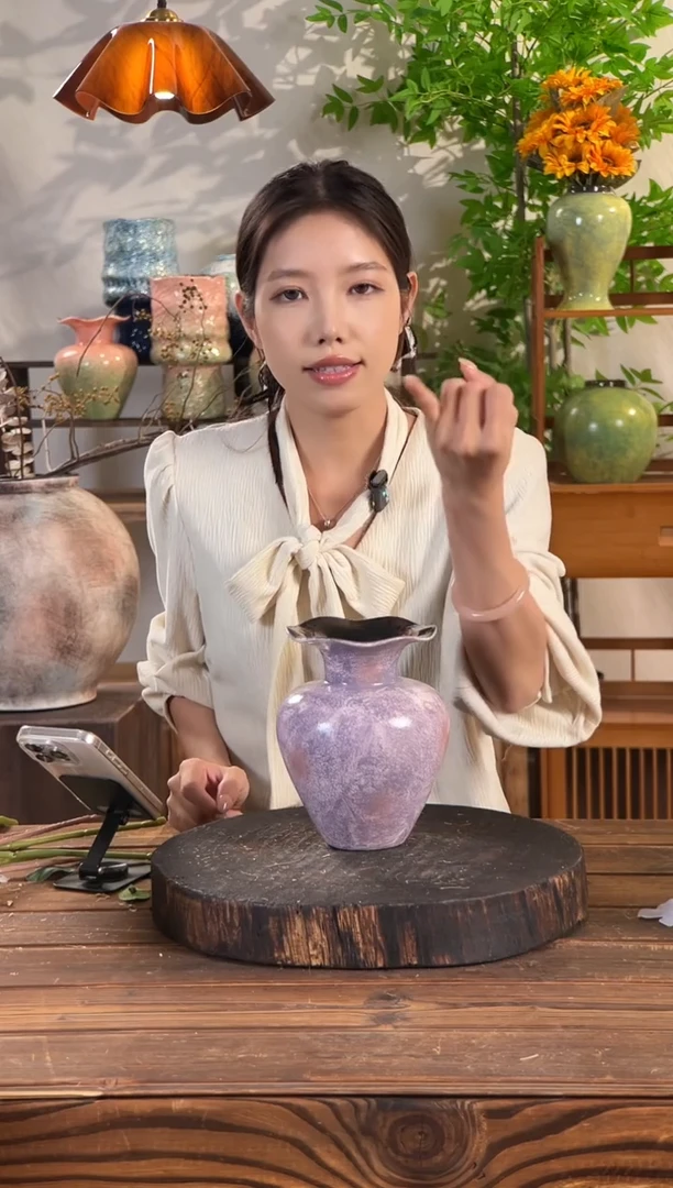 【紫梦星河-小号花瓣瓶】紫粉色无孔陶瓷花瓶干花鲜花客厅插花摆件