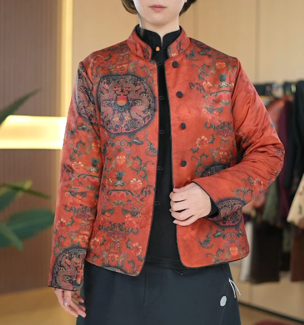 2025冬季新款暗纹提花立领双面穿棉服GT003