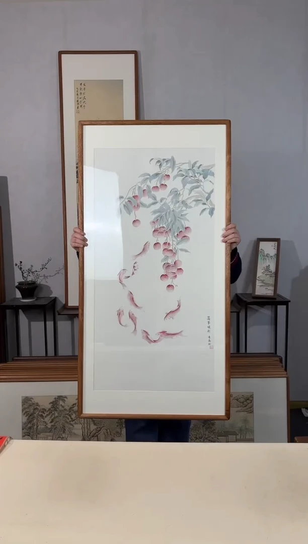 国画手绘*万事顺利*62*122cm带框发货