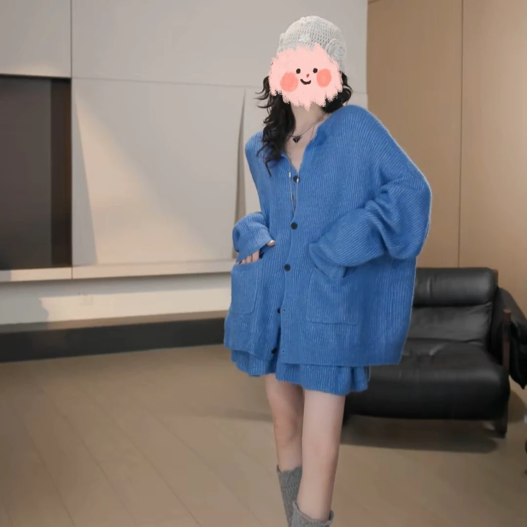 2025秋季新款慵懒风宽松针织毛衣休闲时尚高腰显瘦半身裙俩件套