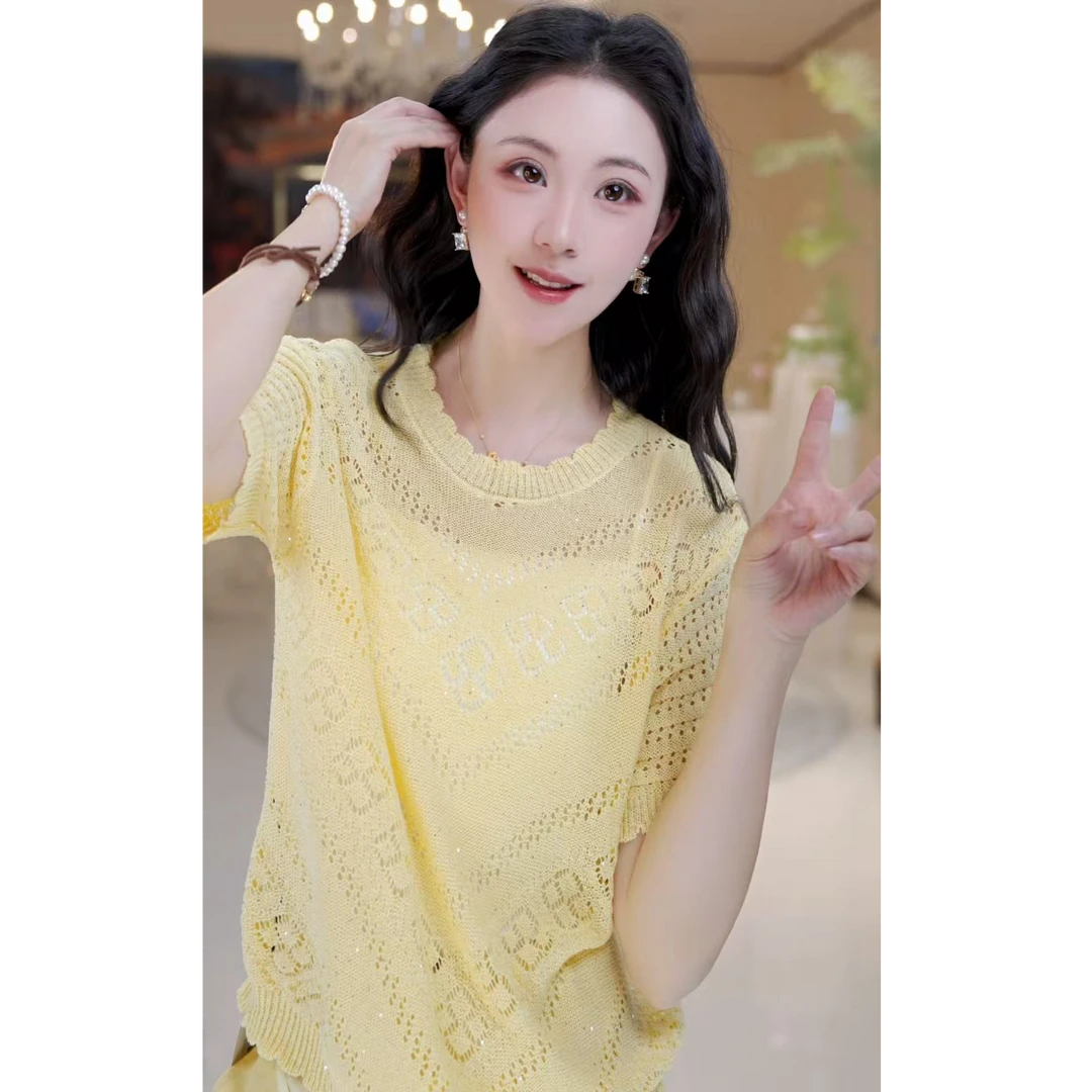 【北栀】镂空珠片圆领针织衫814523
