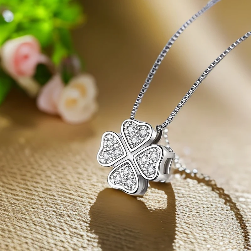 坠链均925银锆石 s925纯银项链女潮韩版不褪色网红新款四叶草百搭