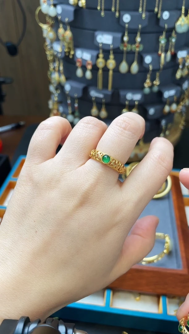 【闪购商品】翡翠手链银S925镀金镶嵌戒指