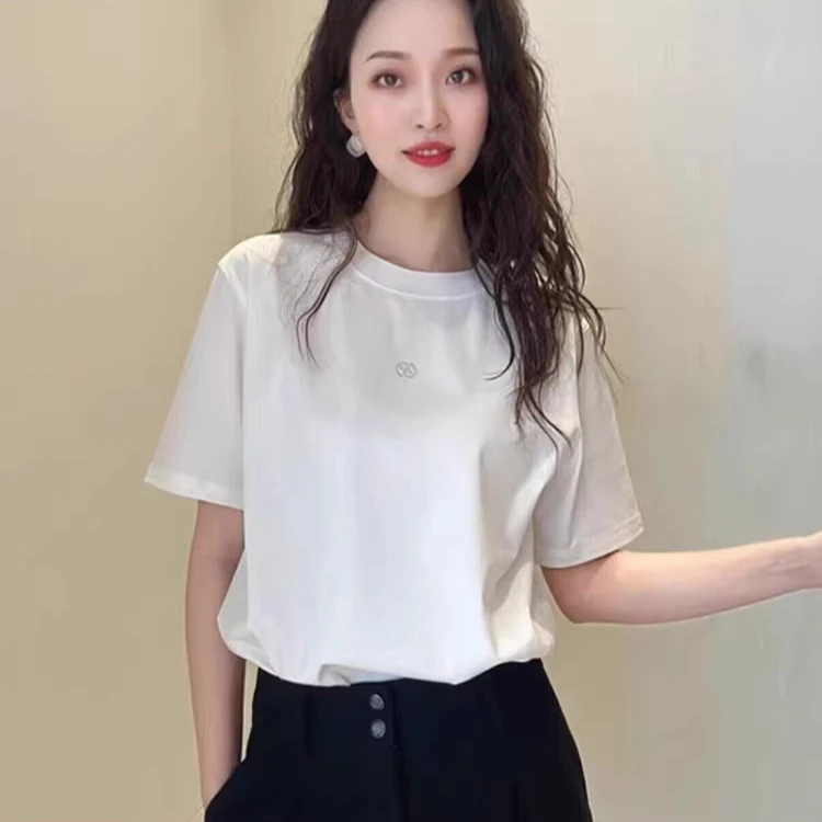 【AMSSGIRD】夏季新款休闲纯棉宽松白色短袖T恤女上衣1300866