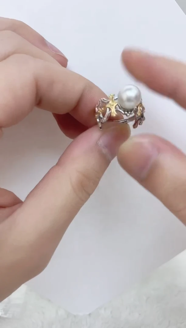 银S925镶嵌海水珍珠戒指