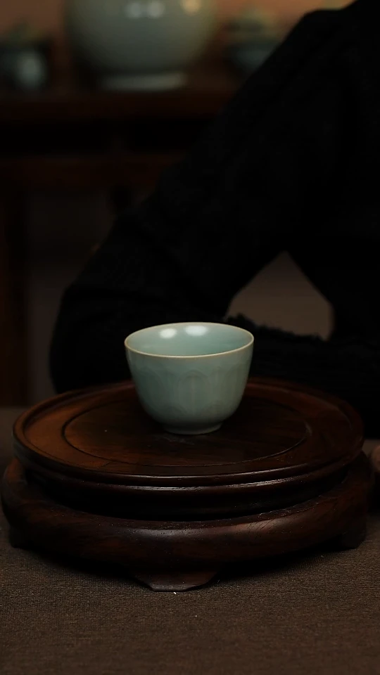 瓷片仿古天青莲心杯50ml 微瑕 不带礼盒