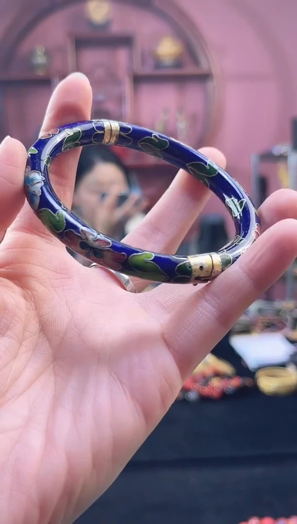 非遗景泰蓝 开口镯 棍镯 55-64 宝蓝