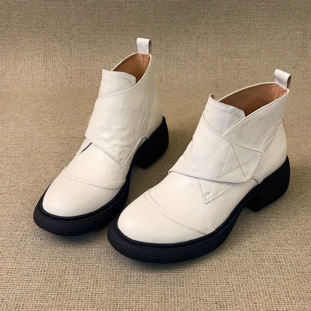 RubyL/5cm复古英伦风简约通勤魔术贴百搭舒适圆头粗跟马丁靴女款