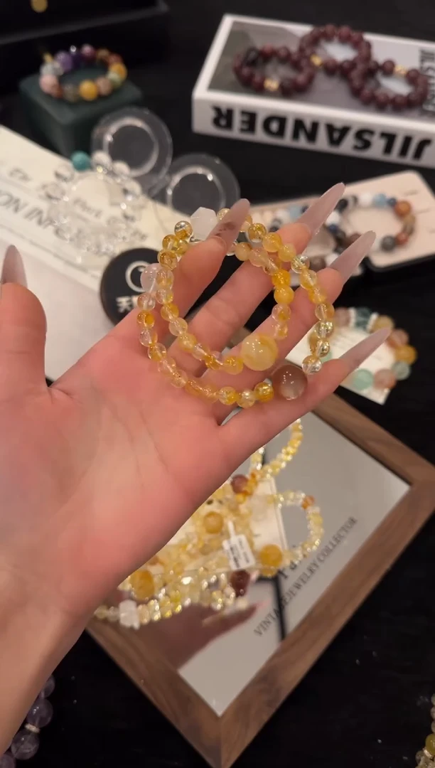 未镶嵌手链水晶黄胶花双圈x3496