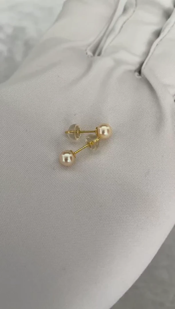 银S925镶嵌海水珍珠耳钉AK羽皇金素钉5-5.5mm