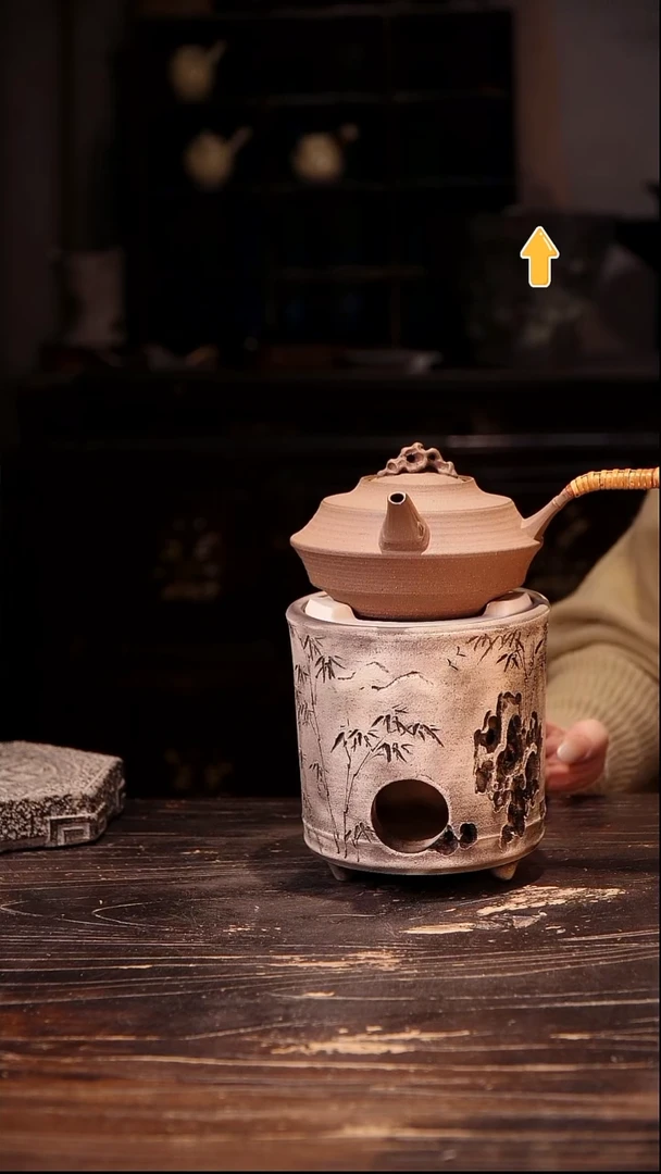 纯手工珊瑚石侧把加白泥雕刻炉