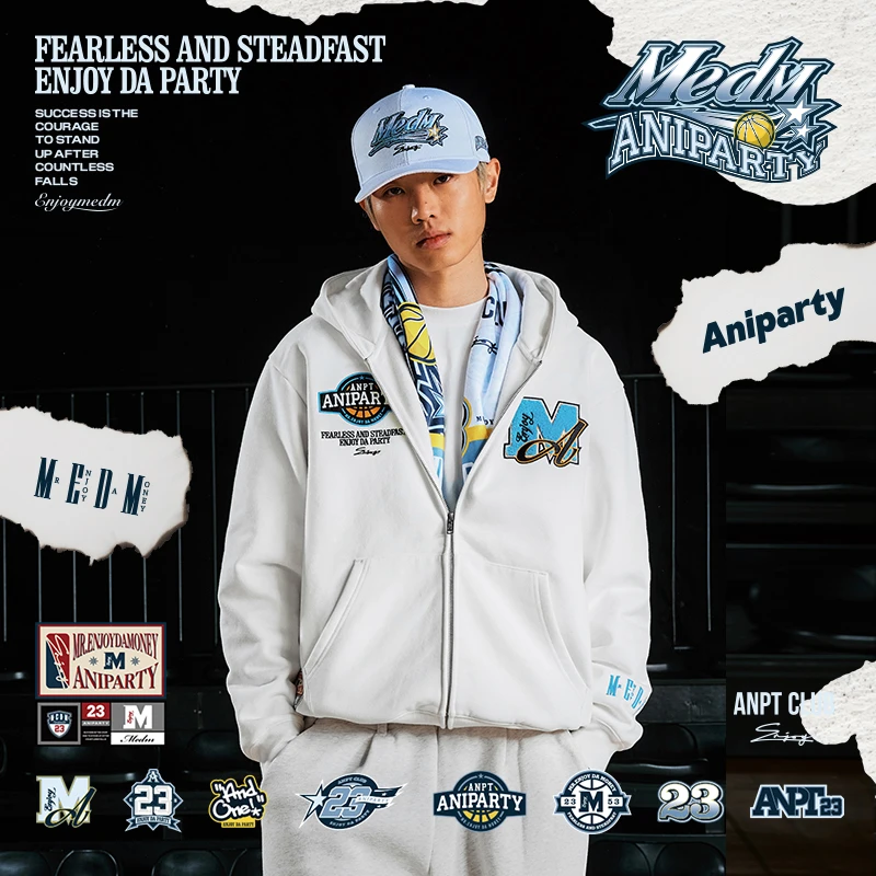 MEDMxANPT联名拉链卫衣男春秋美式嘻哈开衫连帽外套宽松休闲帽衫