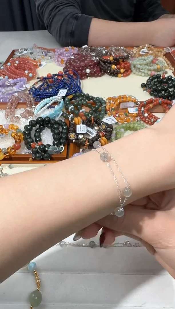 【闪购商品】水晶手链银S925镶嵌D310灰月双层链条款