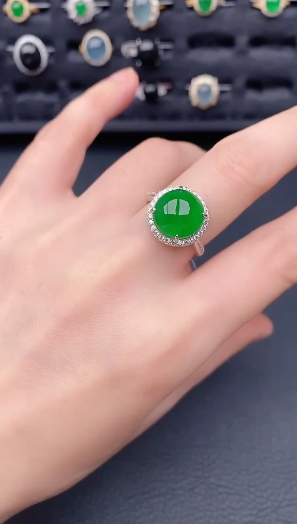 银S925镶嵌戒指翡翠天然a货翡翠96