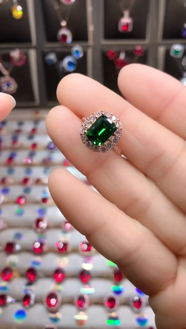 【闪购商品】透辉石戒指银S925镶嵌玫瑰金7.9