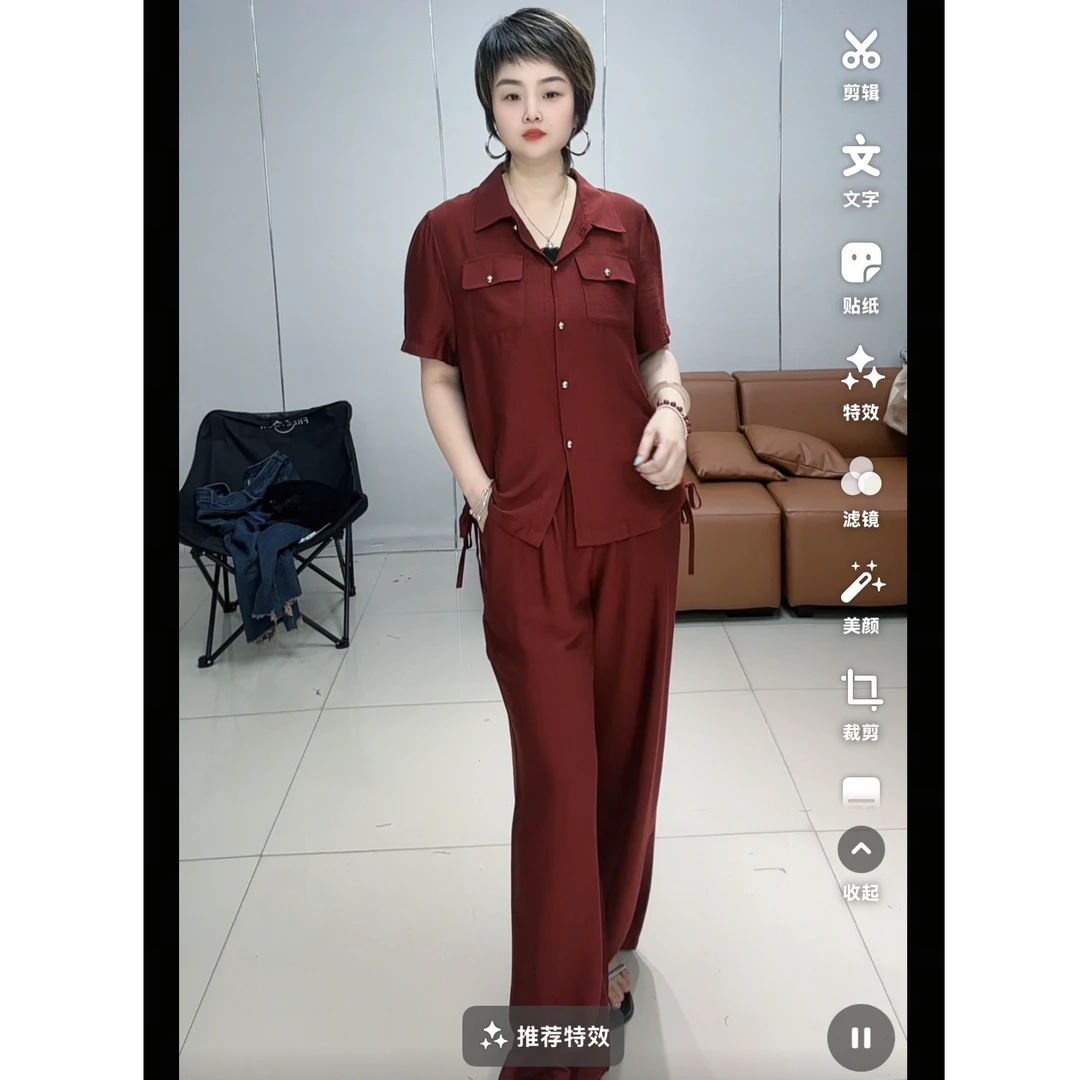 小施家高货气质舒适垂感收腰设计显高显瘦套装6975