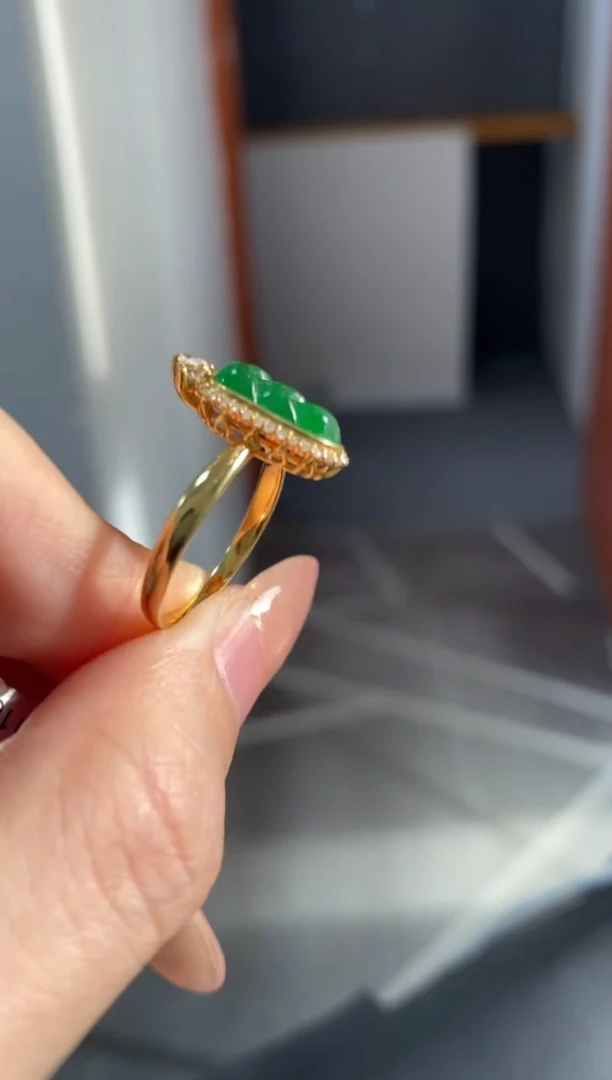 颈饰18K金镶嵌翡翠戒指（默认14圈口收到联系客服改）