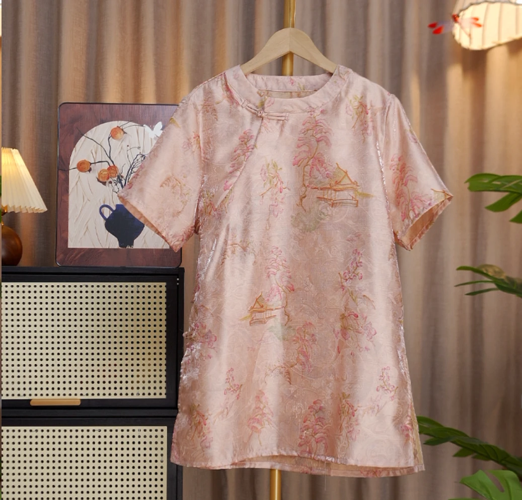 【金粉风光】夏季浮光锦民族风薄款透气连衣裙气质女装新中式A026