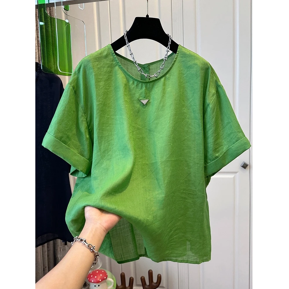 2025夏季新款老钱风简约设计感宽松百搭减龄显瘦圆领纯色t恤上衣