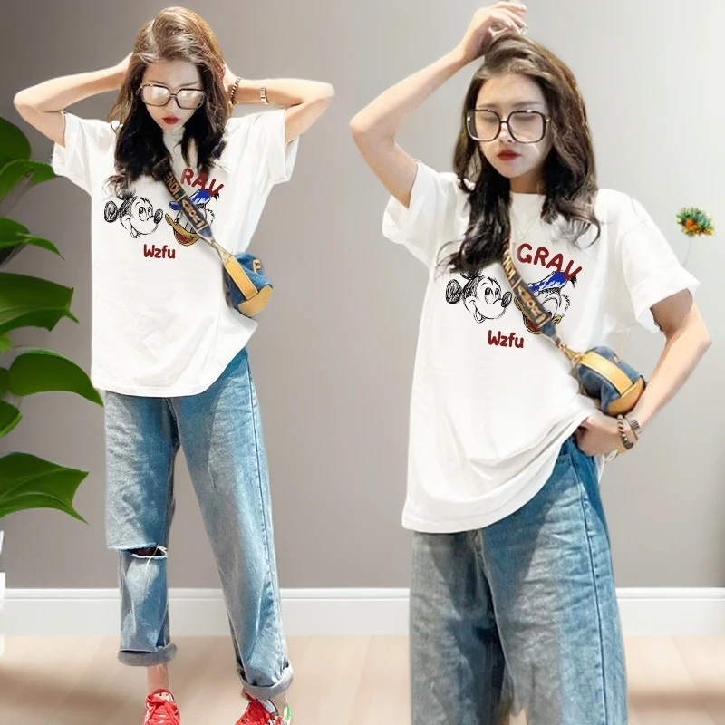 t恤女2025新款爆款夏季纯棉宽松短袖白色正肩半袖别致绝美上衣ins