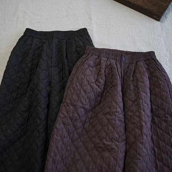 复古休闲仿铜氨绒柔软葫芦绗棉九分裤宽松百搭保暖萝卜裤夹棉