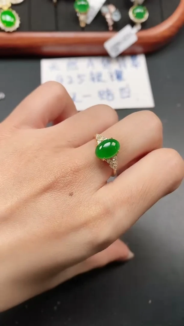 银S925镶嵌戒指翡翠111