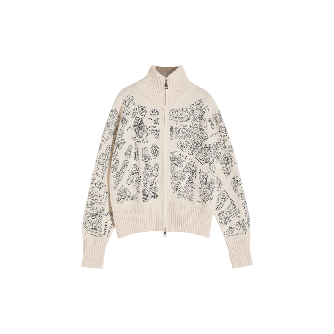 2025秋冬款潮流印花长袖针织衫女上衣时尚名媛轻奢C905k 立领杏色