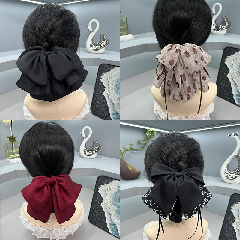 复古缎面蝴蝶结抓夹日韩少女发夹马尾抓夹3齿5齿赫本风气质饰品