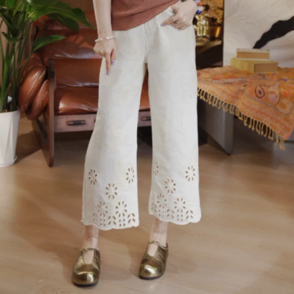 宝相花金线镂空九分微喇裤S29YS357991