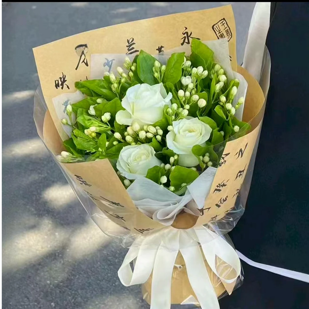 【只愿君欢喜】3枝白玫瑰搭配茉莉国风创意花束约会送爱人送朋友花店鲜花配送