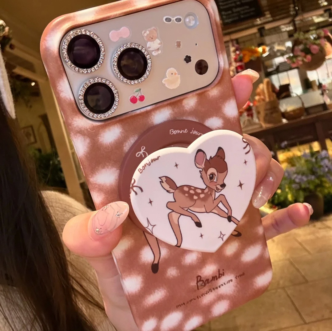 棕底卡通小鹿磁吸适用于iPhone17promax手机壳16少女心15可爱秋冬